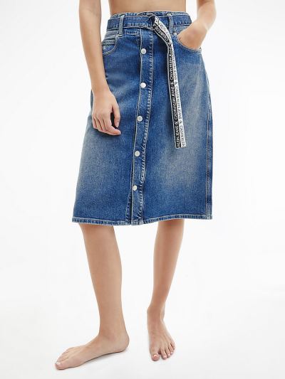 Calvin Klein Ruhák HU722903 | Calvin Klein High Rise Denim Női Midi Szoknya Sötét Kék